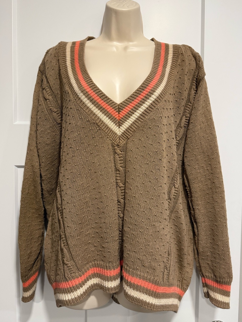 Vintage M.J. Carroll Ramie Cotton Knit Sweater M Striped V Neck Textured
